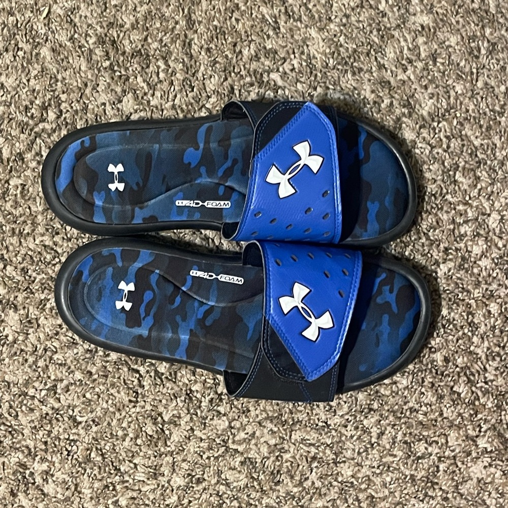Blue Camo Under Armour slides